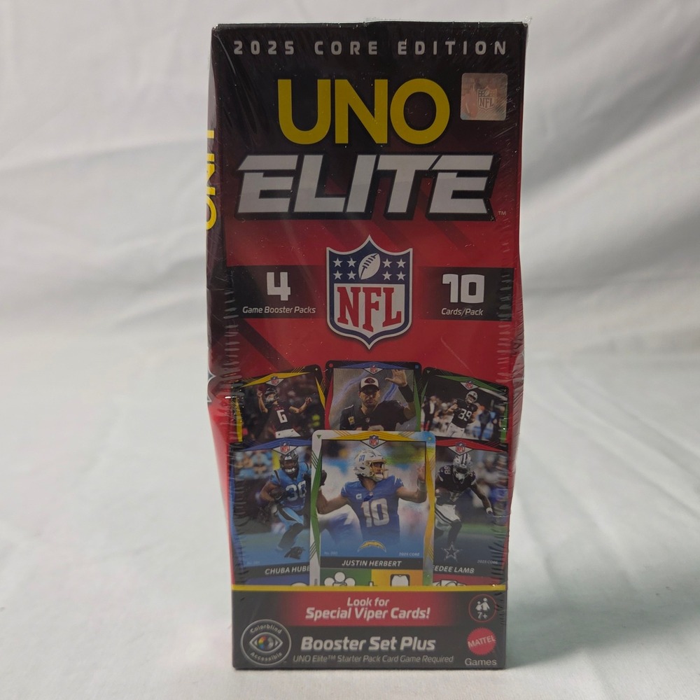 Mattel UNO Elite NFL 2025 Core Edition Booster Set Plus 4 Packs 40 Cards JGY37